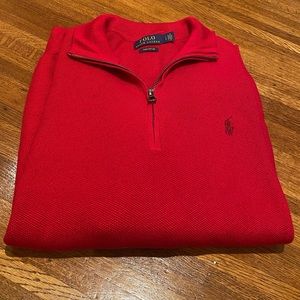 Men’s Ralph Lauren Red Pima Cotton Quarter Zip Sweater